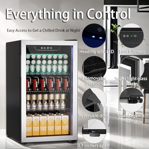 Compact Freestanding Beverage Refrigerator and Skincare Fridge, 0.9 Cu Ft Mini Fridge with Reversible Mirrored Front Door P50659