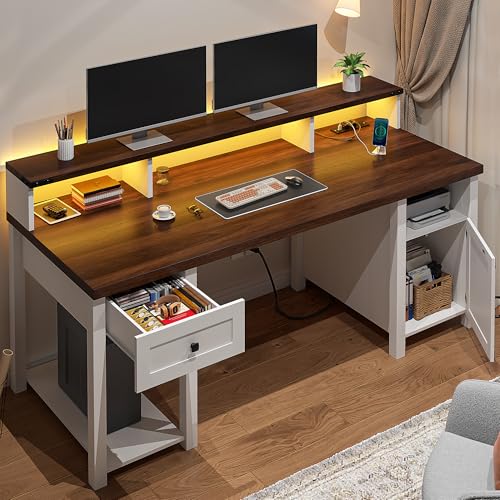Ash Gray Wood Desk with Drawer & Power Outlets M958374