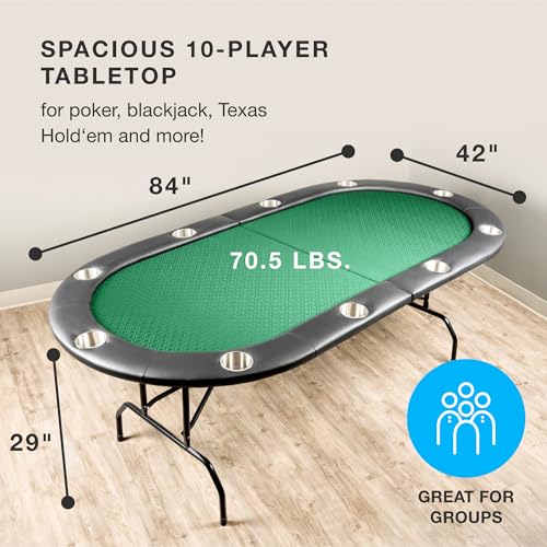 10-Person Foldable Poker Table with Speed Cloth and Stainless Steel Cupholders (Green, 84 Inch) C191756