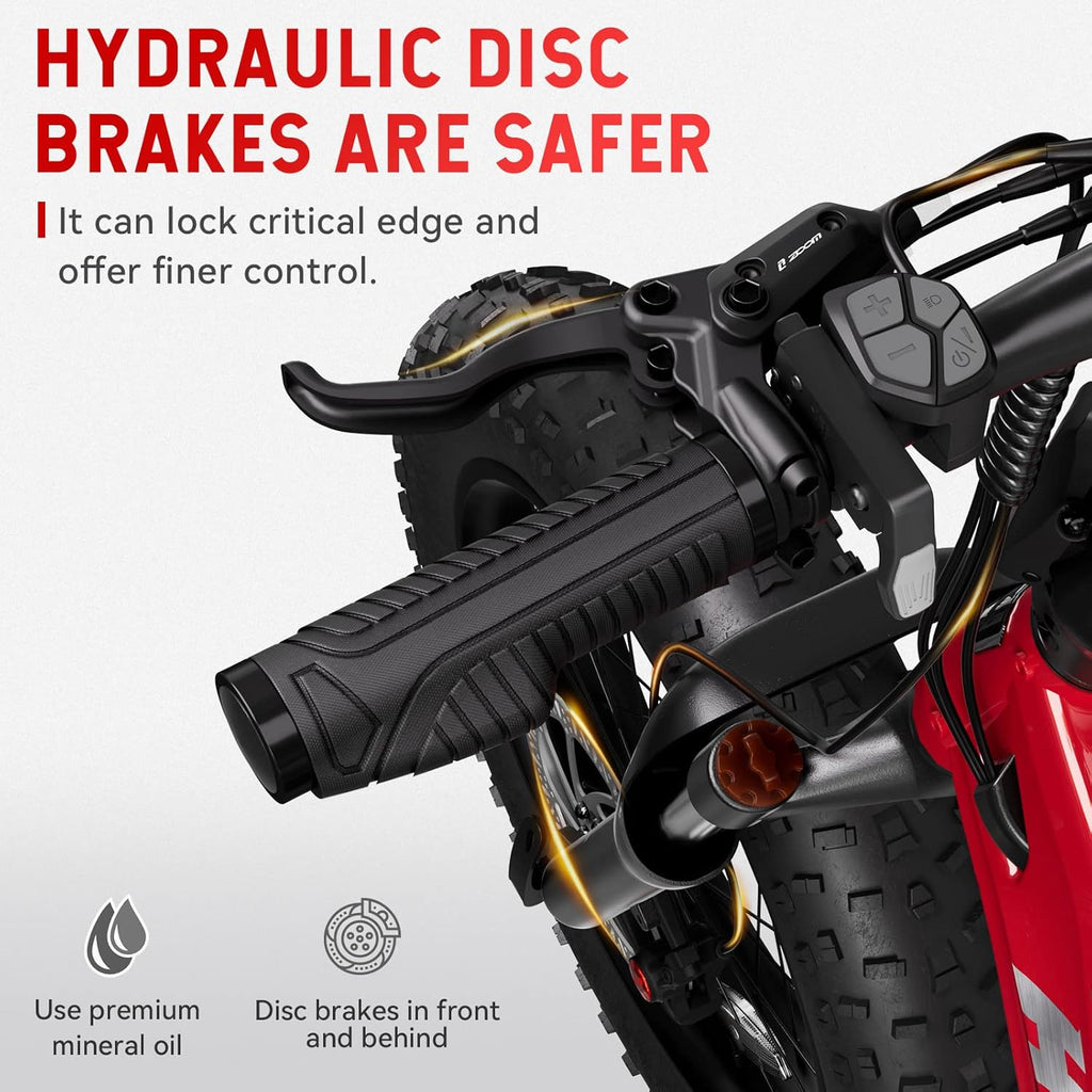 Red 20'' Fat Tire Electric Bike with 48V 15AH Battery and Shimano 7-Speed E54202