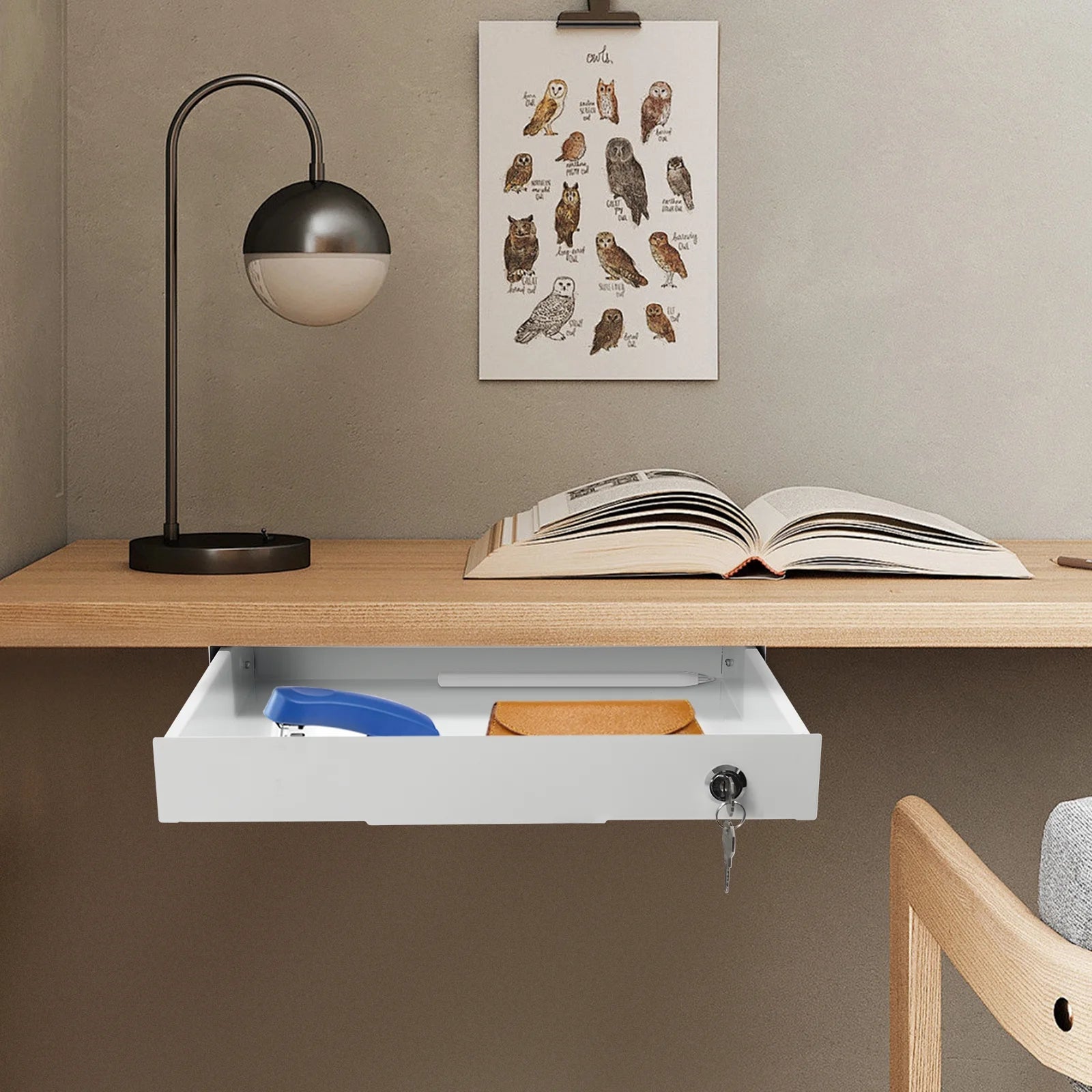 Under Desk Mounted Sliding Pull-out Drawer Storage Organizer M410772