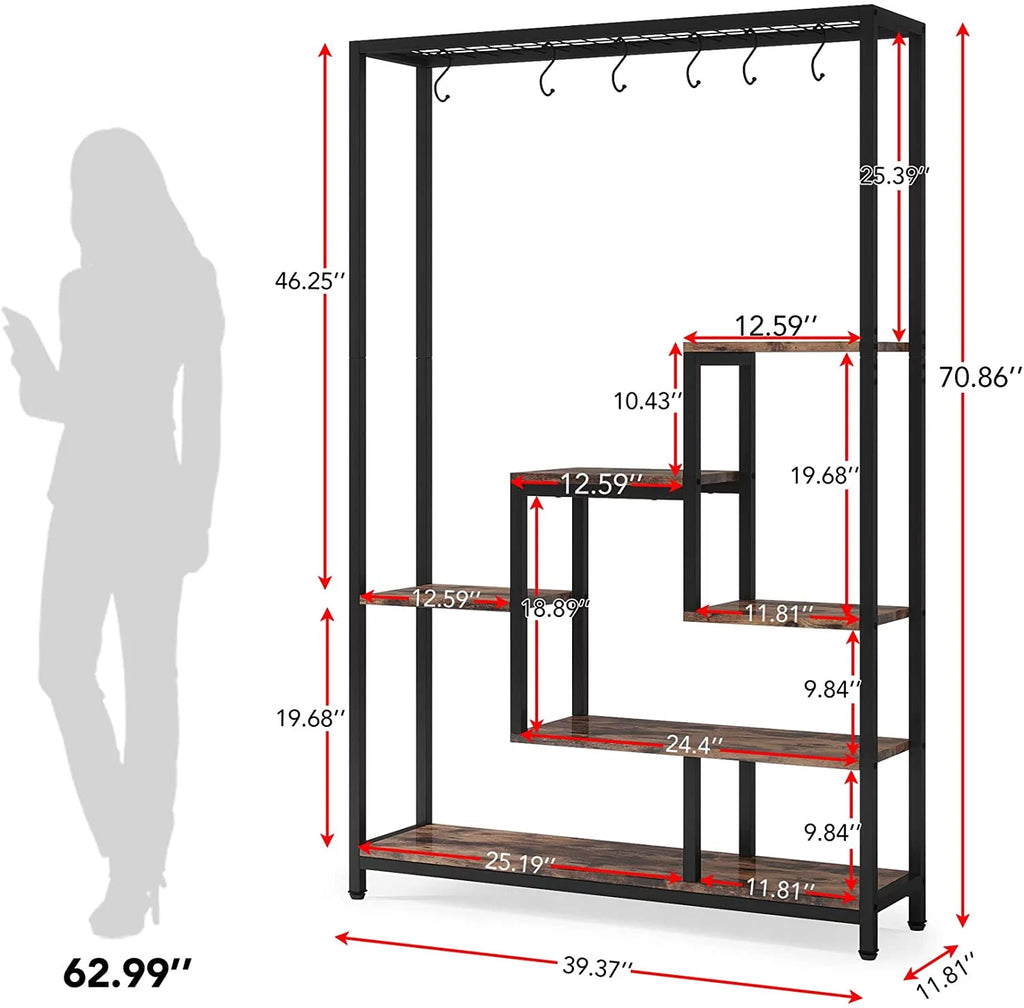 5-Tier Metal Plant Stand with 10 Hanging Hooks K59785