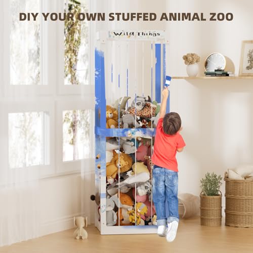White Wooden Stuffed Animal Storage Cage with Elastic Rope P95121