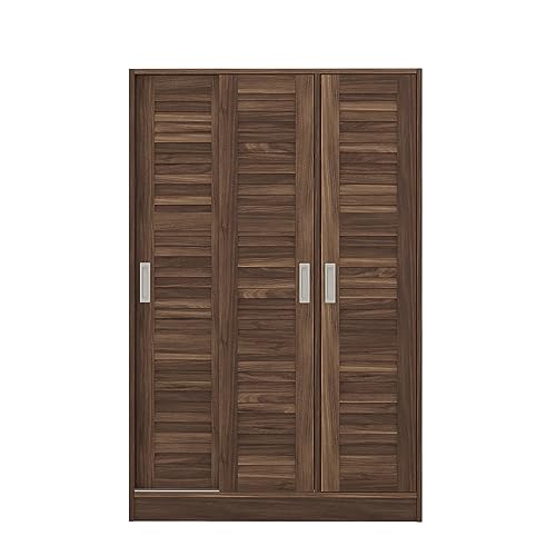 3 Door Freestanding Wardrobe Closet with Sliding Doors and Hanging Rod N5585