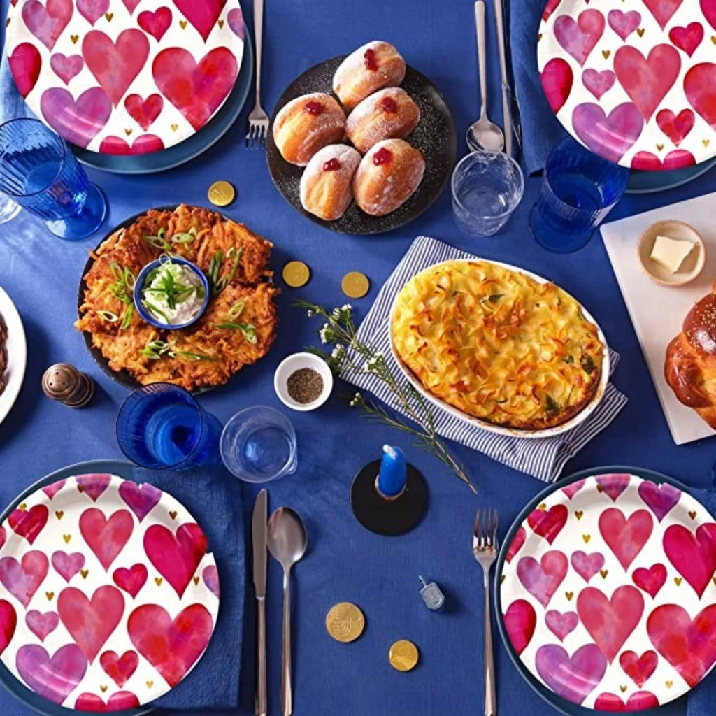 Valentine Heart Design Round Paper Plates with Matching Napkins and Pink Plastic Utensils Disposable Tableware Set of 3 O29047