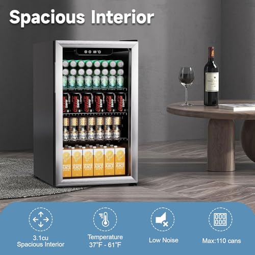 Compact Freestanding Beverage Refrigerator and Skincare Fridge, 0.9 Cu Ft Mini Fridge with Reversible Mirrored Front Door P50659
