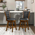 Swivel Bar Stools Set of 2, Counter Height, Chestnut Finish and Black Faux Leather Cushion Seat F48567