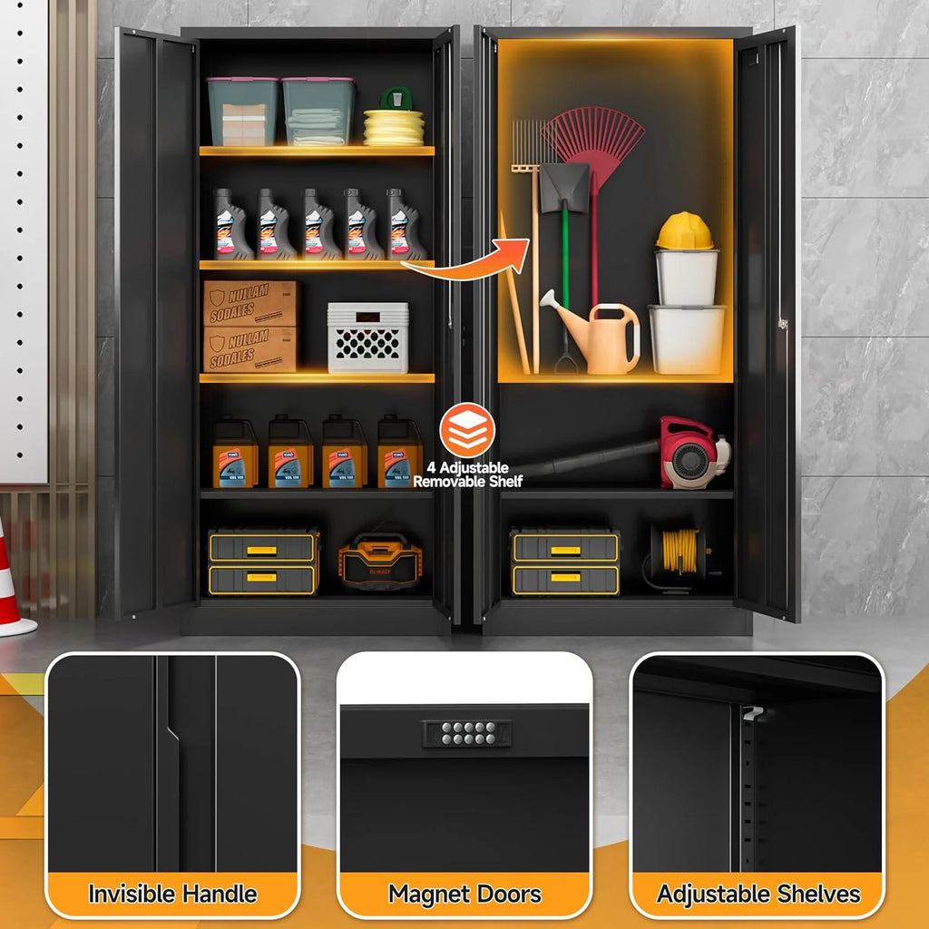 Metal Storage Cabinet with Locking Doors and 4 Adjustable Shelves, 71" Tall Black Z9800