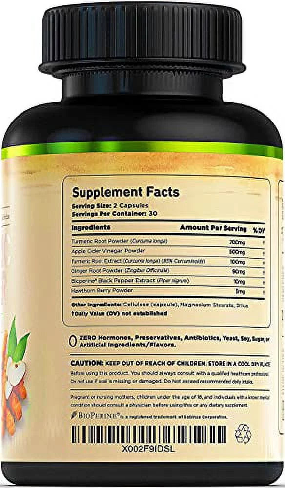Turmeric Curcumin with Ginger & Apple Cider Vinegar, BioPerine Black Pepper, 95% Curcuminoids, Antioxidant Supplement P293263