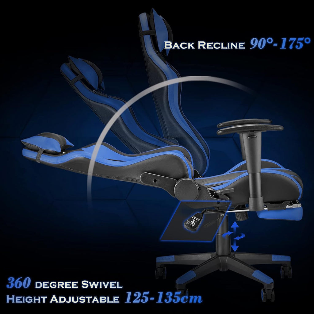 Reddish Blue Ergonomic Gaming Chair with Footrest I2013