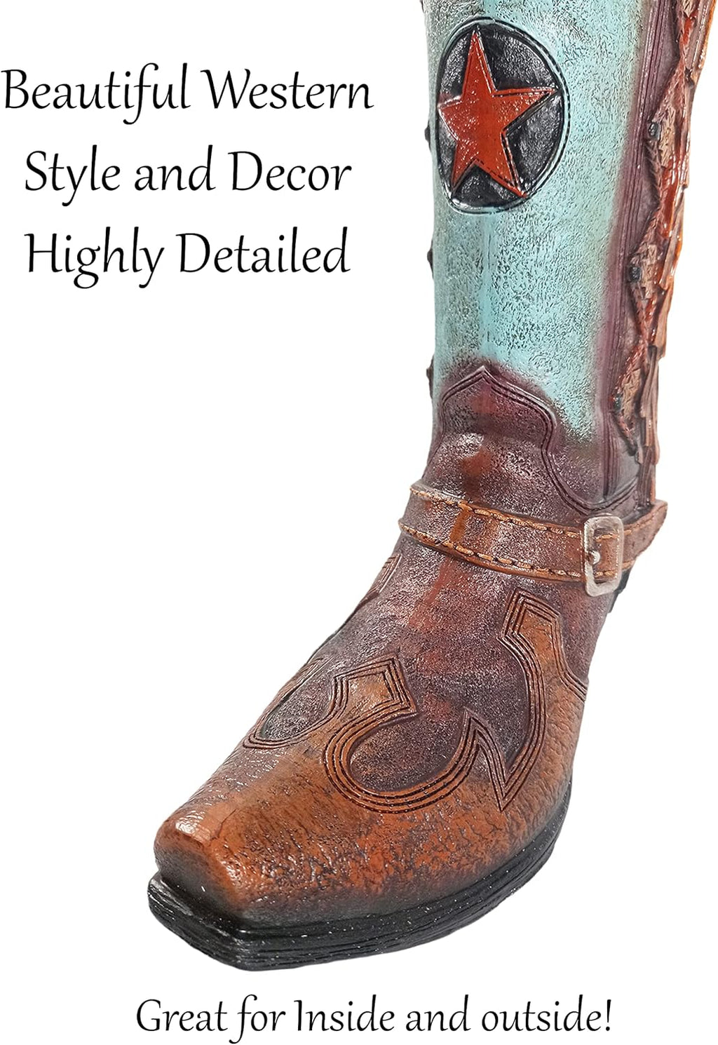 Brown Teal Cowboy Boot Vase 12 Inch I37498