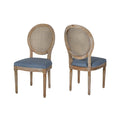 Light Blue Natural Wooden Dining Chair with Wicker and Fabric Seating (Set of 2) I28107