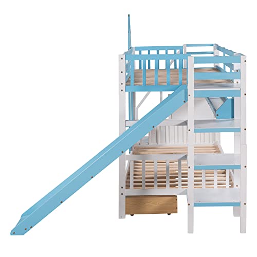 Gray Wood Twin Over Twin Floor Bunk Bed with Storage X9555