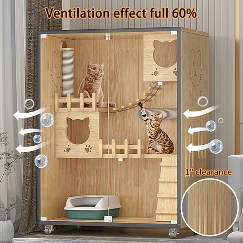 Wooden Large Indoor Cat Enclosure with Wheels, 50" X 36" X 24" F136933