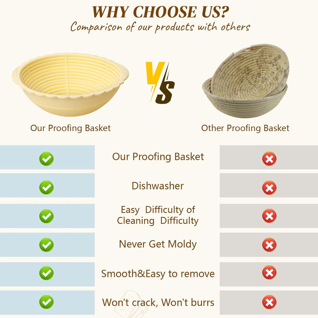 Banneton Bread Proofing Basket Set of 2 - Round 9" & Oval 10" Y1524