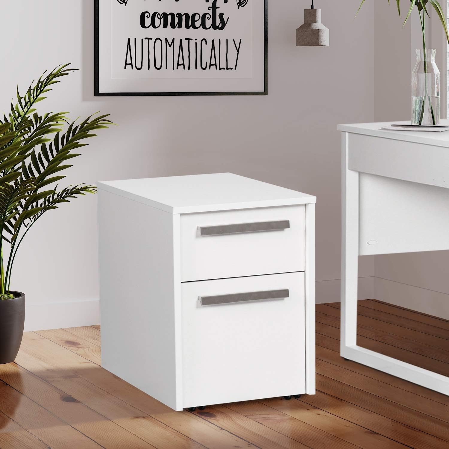White Wood Grain 2-Drawer Mobile File Cabinet L800232