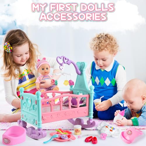 12" Baby Doll Play Set with Crib, Mobile, High Chair, 21 PCS T271217