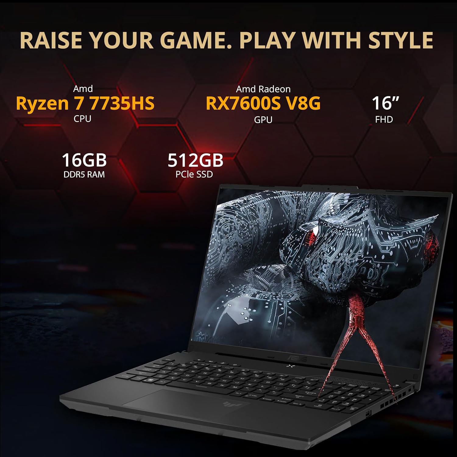 16'' FHD 165Hz Gaming Laptop, AMD Ryzen 7, Radeon RX7600S, 16GB DDR5 RAM, 512GB PCIe SSD, Black, Win 11 Pro N50191