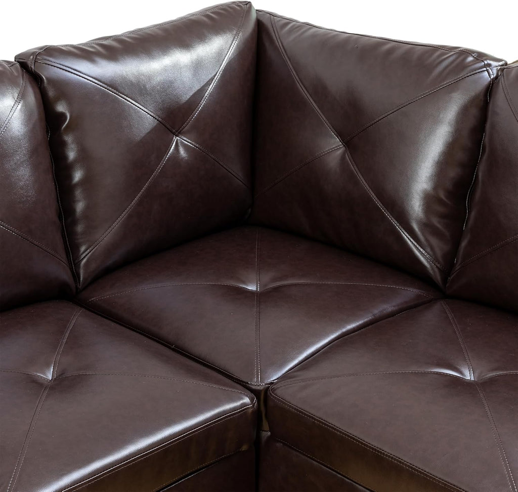 Brown L-Shaped Faux Leather Sectional Sofa with Chaise A6989