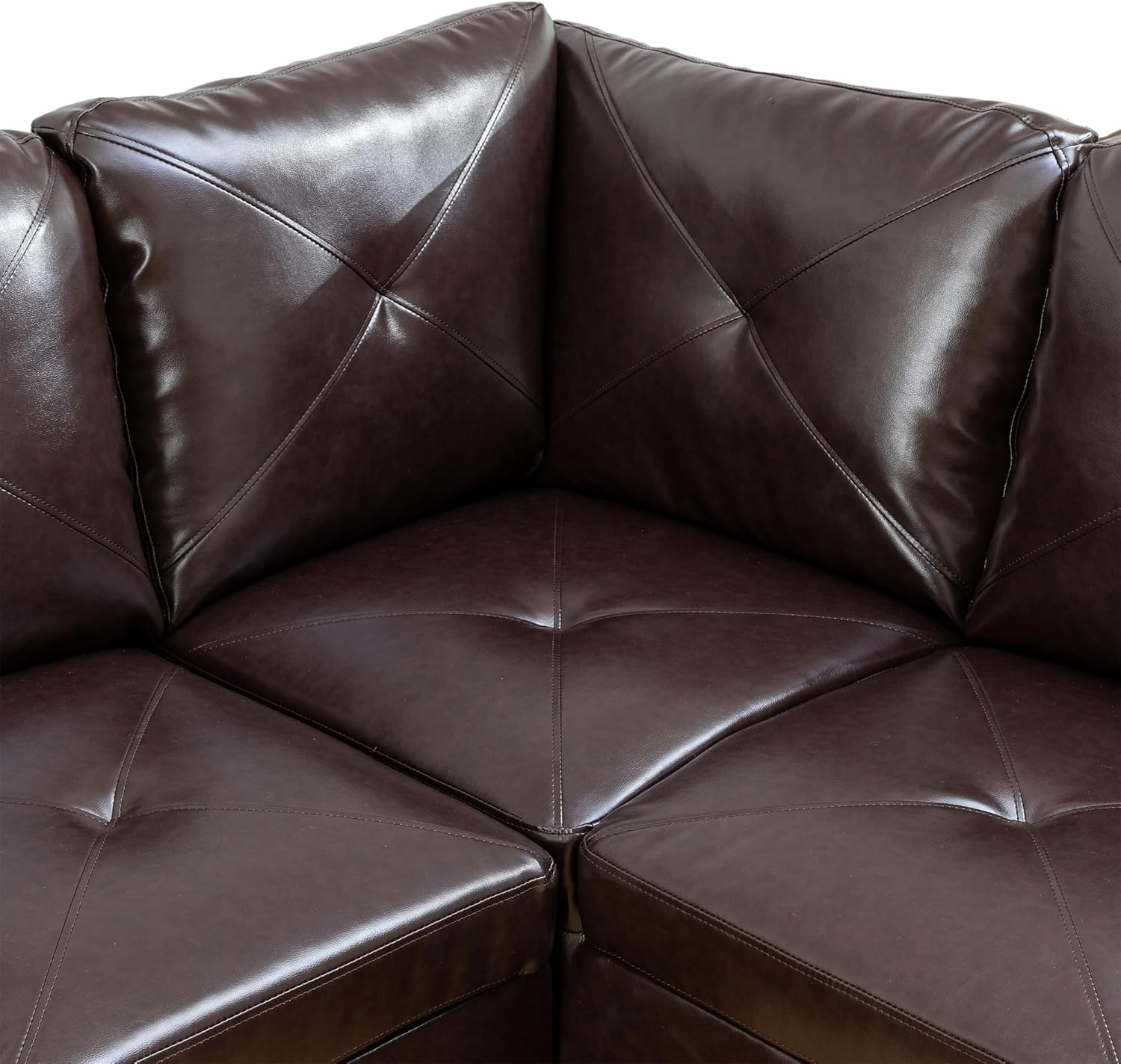 Brown L-Shaped Faux Leather Sectional Sofa with Chaise A6989
