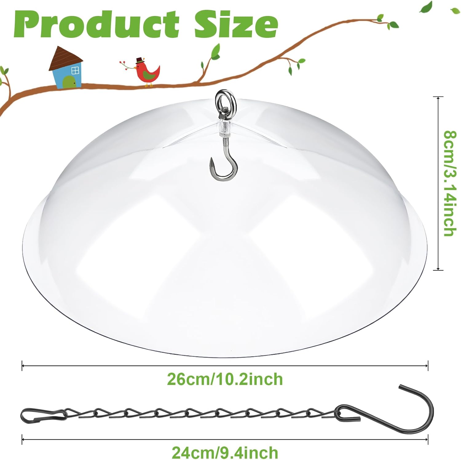 2 Pcs Clear Squirrel Baffle Bird Feeder Protective Dome with Chains N549689