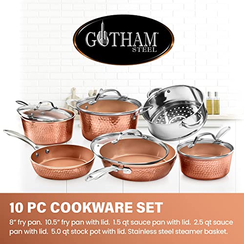 10 Pc Non Stick Copper Cookware Set with 12 Inch Nonstick Skillet D25691