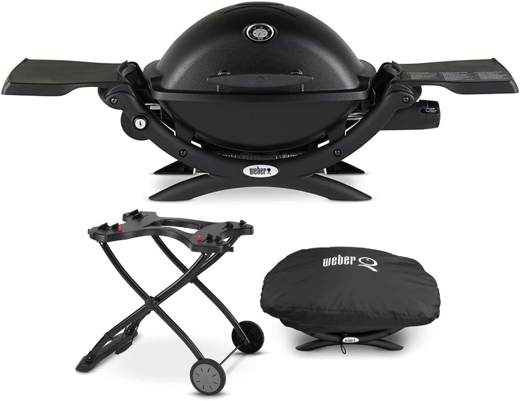 Black LP Gas Grill with Portable Cart and Grill Cover Bundle L55705