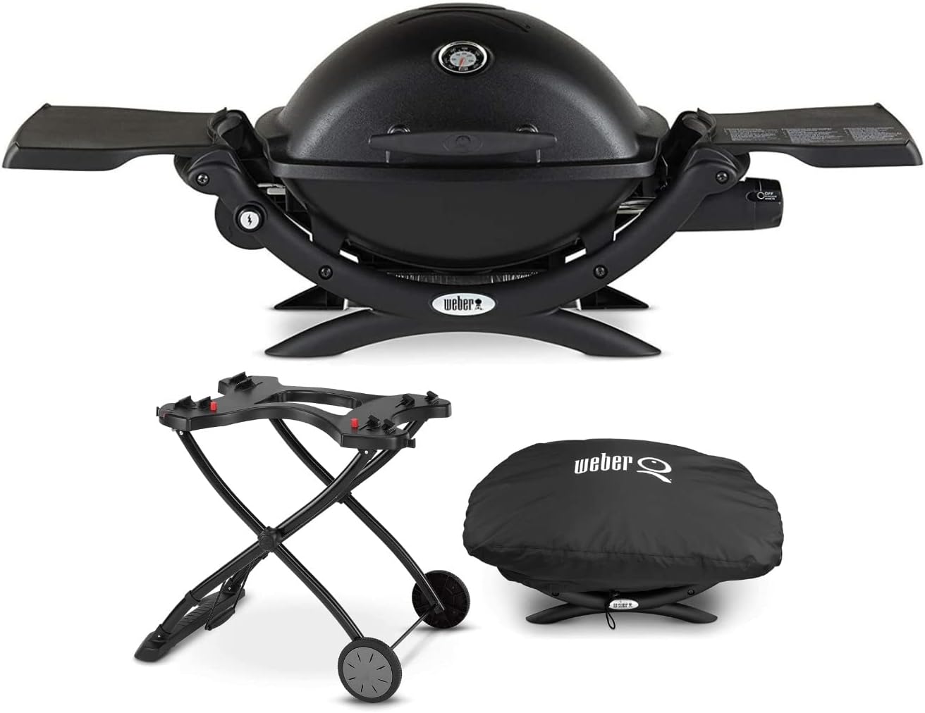 Black LP Gas Grill with Portable Cart and Grill Cover Bundle L55705