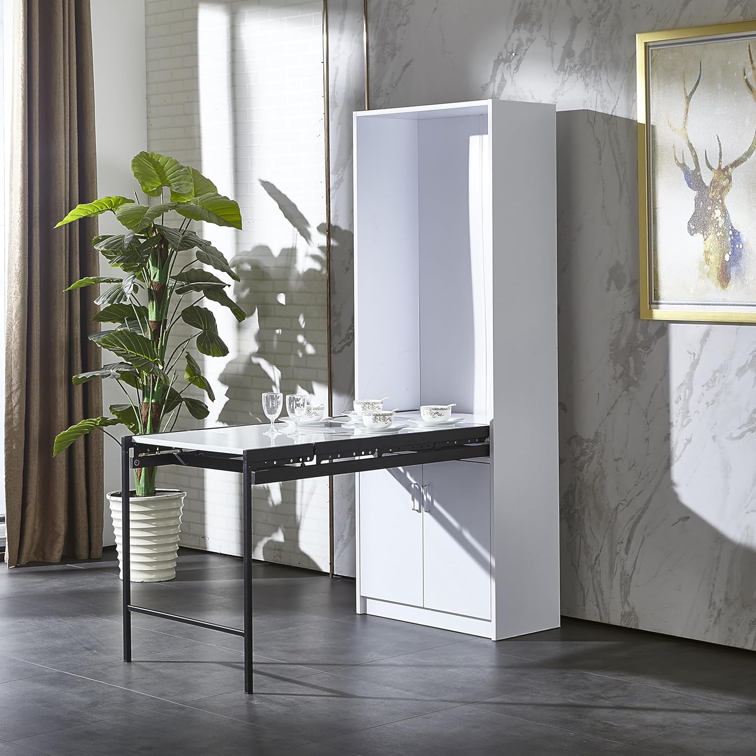White Wall Mounted Fold Out Desk with Storage Area Q4634
