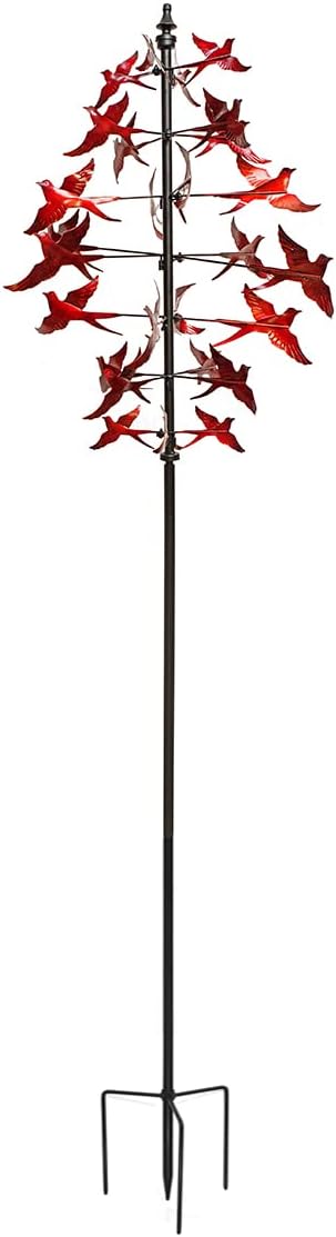 Large Red Cardinal Metal Wind Spinner 3D Bird Sculpture Kinetic Garden Yard Art A4035