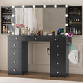 White Vanity Desk with Mirror and Lights, 11 Drawers, Charging Station D559319
