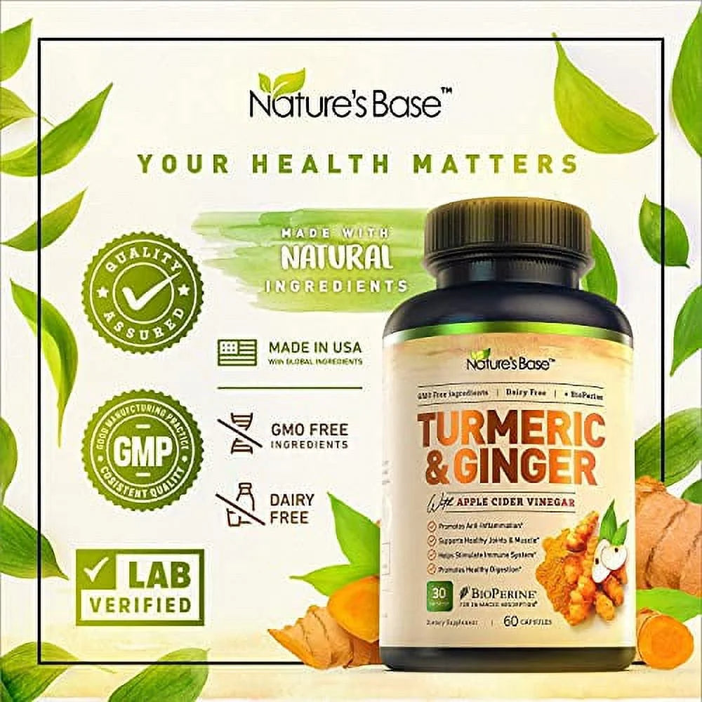 Turmeric Curcumin with Ginger & Apple Cider Vinegar, BioPerine Black Pepper, 95% Curcuminoids, Antioxidant Supplement P293263