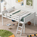 Gray Full Size Low Loft Bed with Safety Guardrail O983