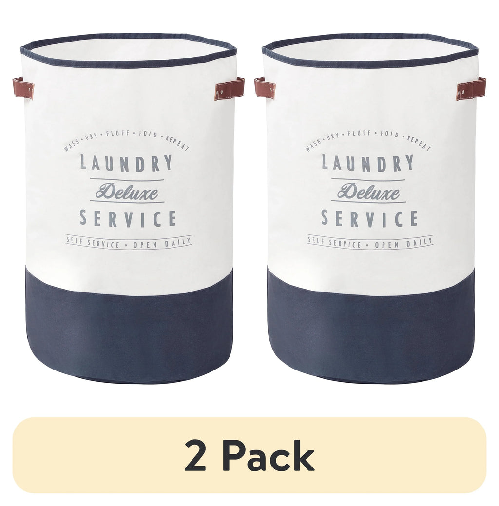 Ivory/Grey Canvas Laundry Hamper, 16" x 25" T950251