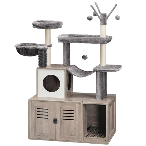 Large Hidden Litter Box with Scratching Posts, Greige A308