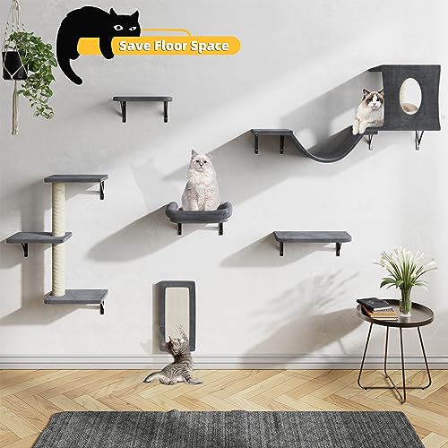 Gray 6 Pcs Wall Mounted Cat Furniture Set Y68017