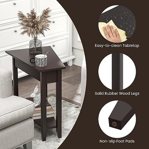 White 2-Tier Wedge End Table Set of 2 with Storage Shelf R48714