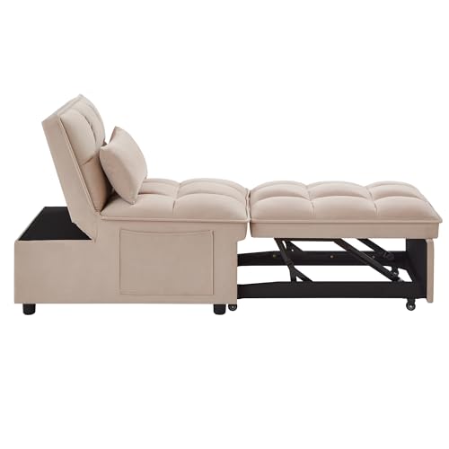 4-in-1 Folding Velvet Sleeper Chair Bed with Storage Pockets V28490