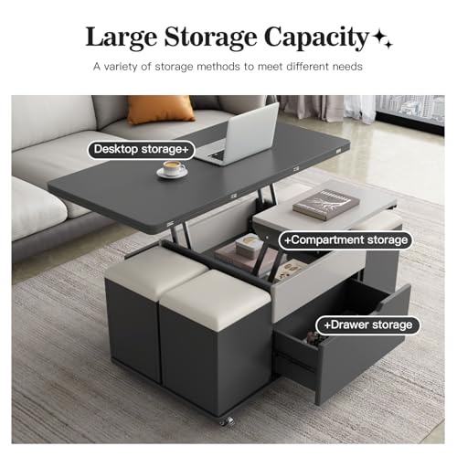 Lift Top Coffee Table with 4 Stools and Storage I815295