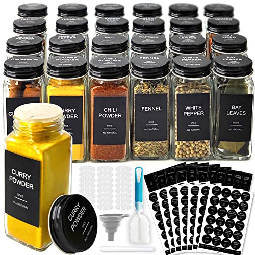 24 Pcs 4oz Glass Spice Jars with Black Metal Caps B6418