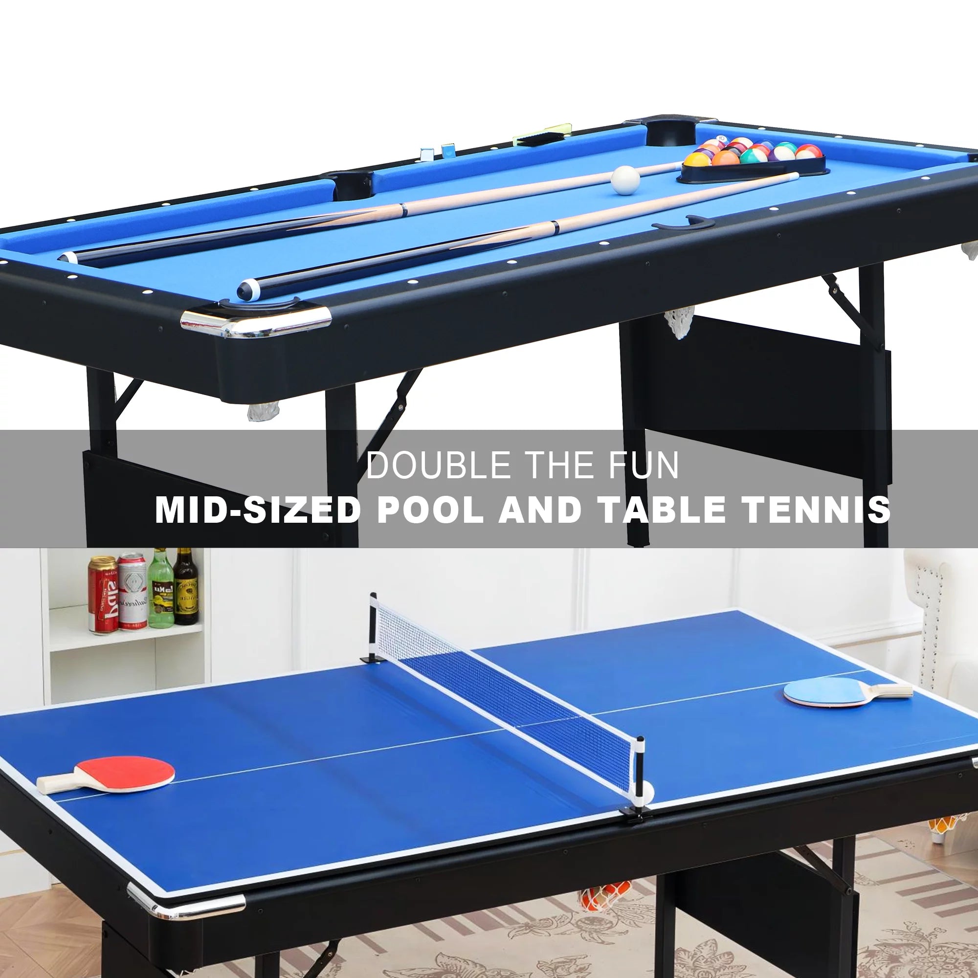 5.5 ft Folding Billiards Table with Blue Felt D7456