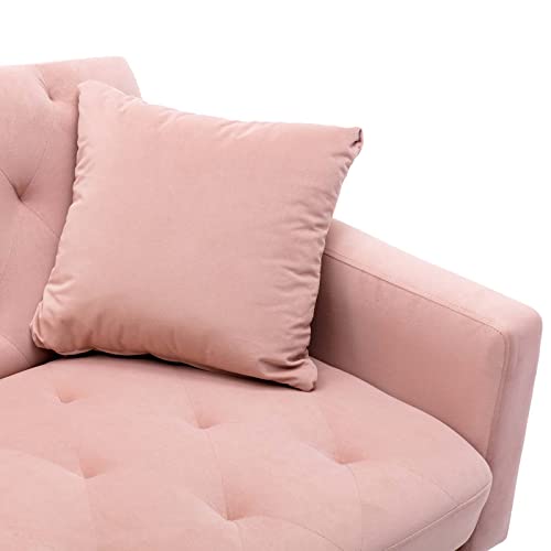 65" Velvet Convertible Futon Sofa Bed with 2 Pillows (Navy) Q108