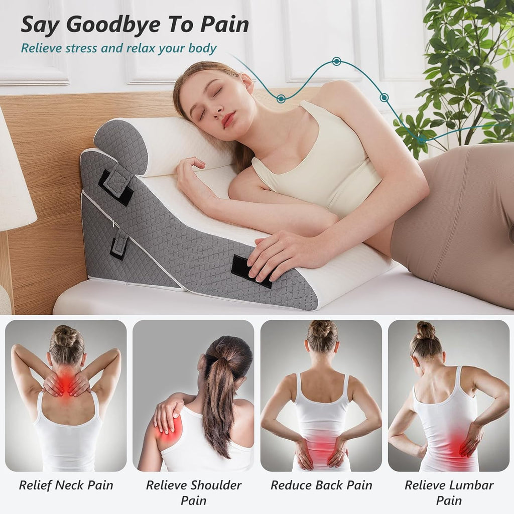 3 PCS 35D Adjustable Triangle Wedge Pillow Set (white grey) F82058