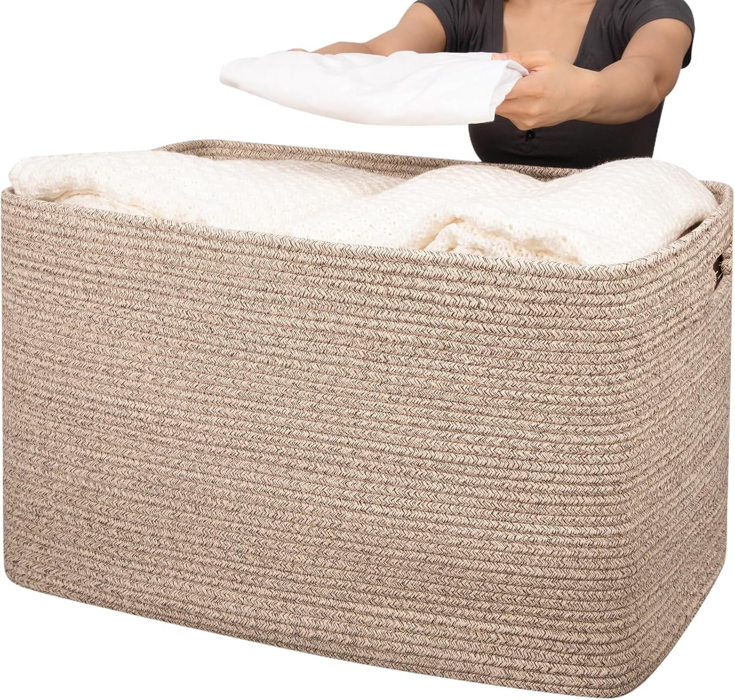 XXXLarge Cotton Rope Storage Basket, Oversized Blanket Basket, Black G7966