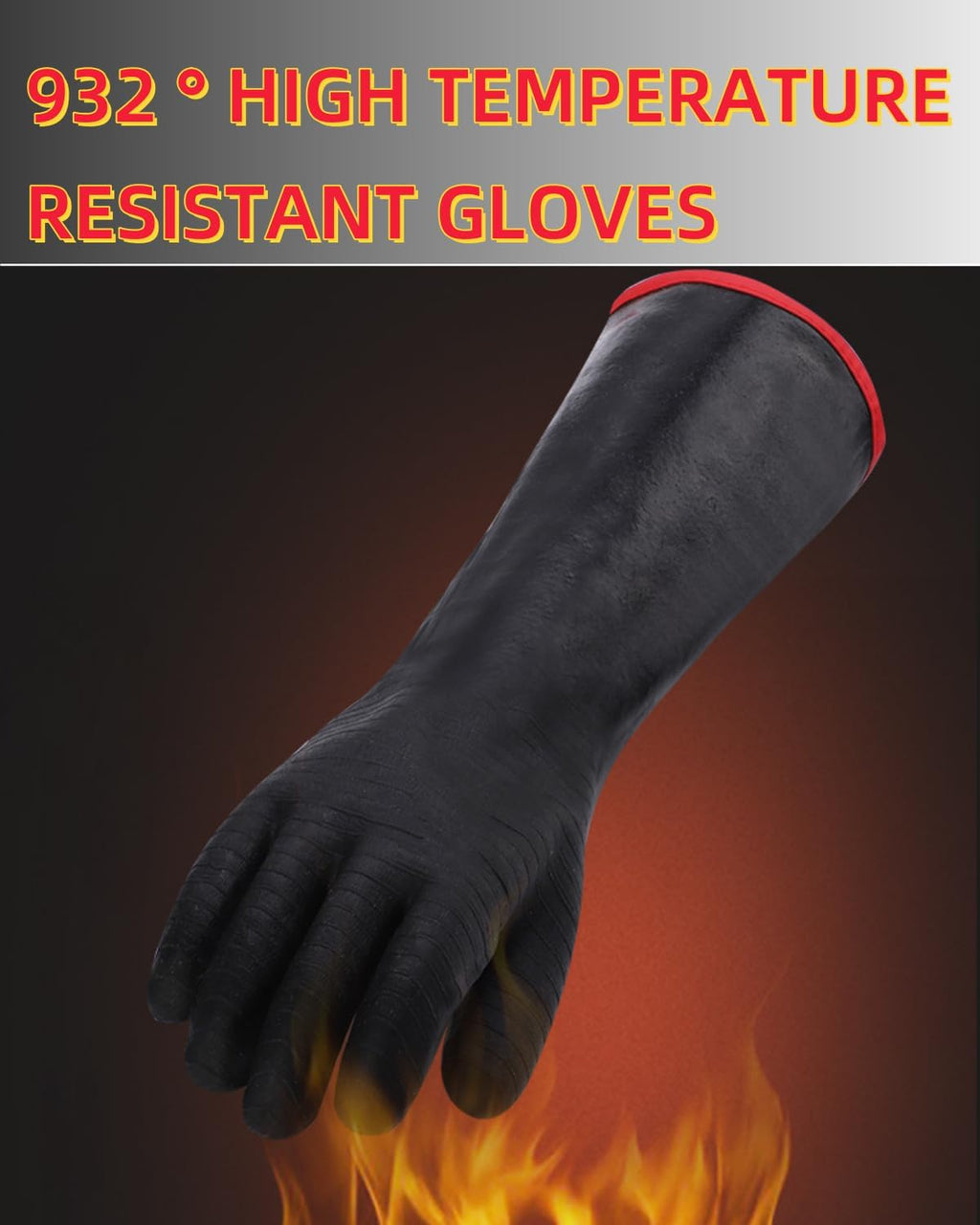 Extreme Heat Resistant Gloves, Waterproof Long Sleeve, Oil Resistant Neoprene Coating (18 inches) K696
