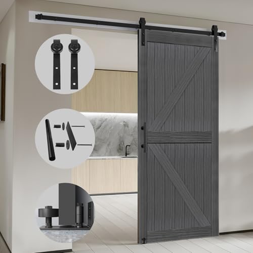 20 in x 84 in Elephant Gray Solid Wood Barn Door with Sliding Door Hardware Kit F533830