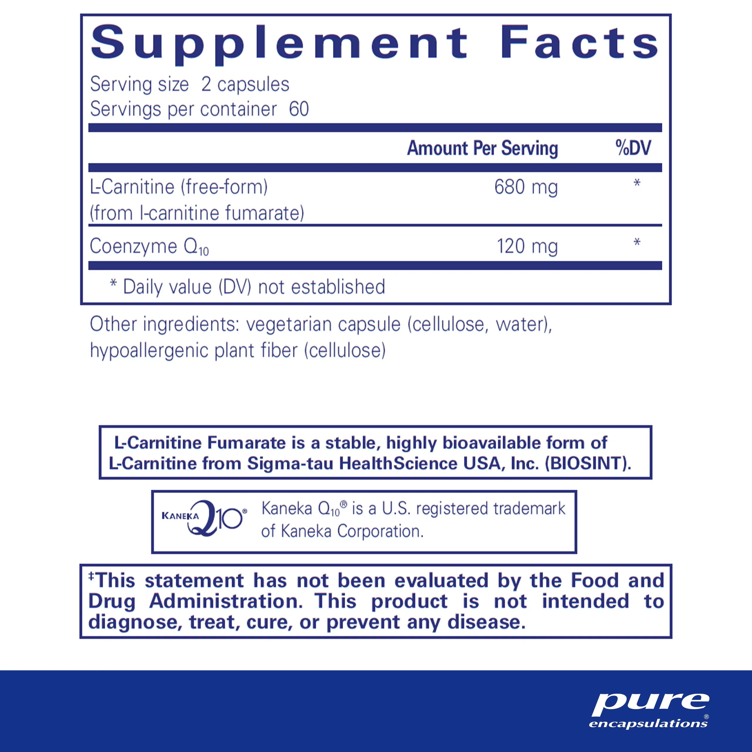 CoQ10 l-Carnitine Fumarate 120 Capsules J32181