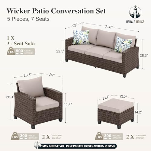 6 Pieces 7 Seats Wicker Patio Furniture Set with Fire Pit Table N742923