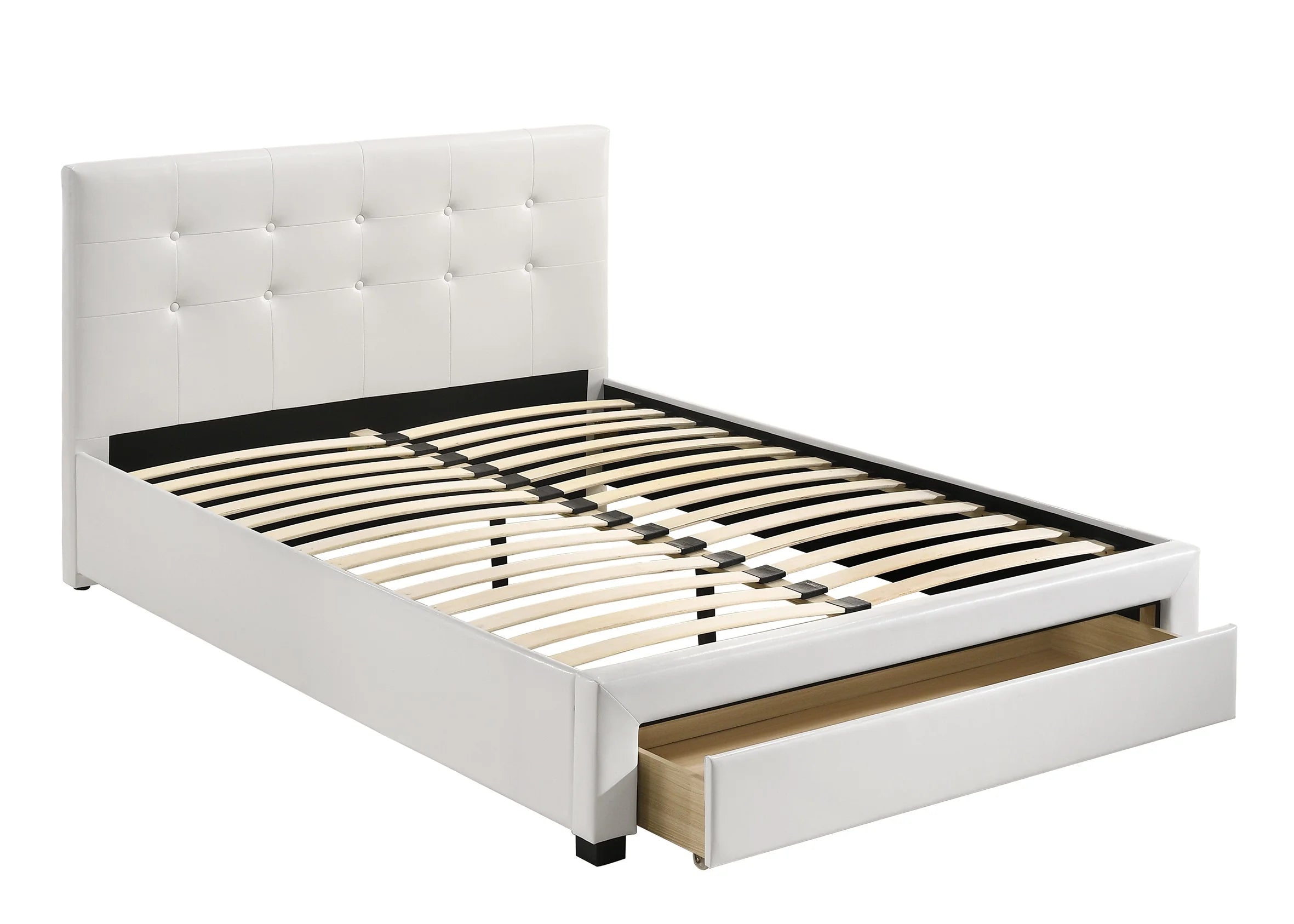 White Full Size Wooden Faux Leather Bedframe V35541