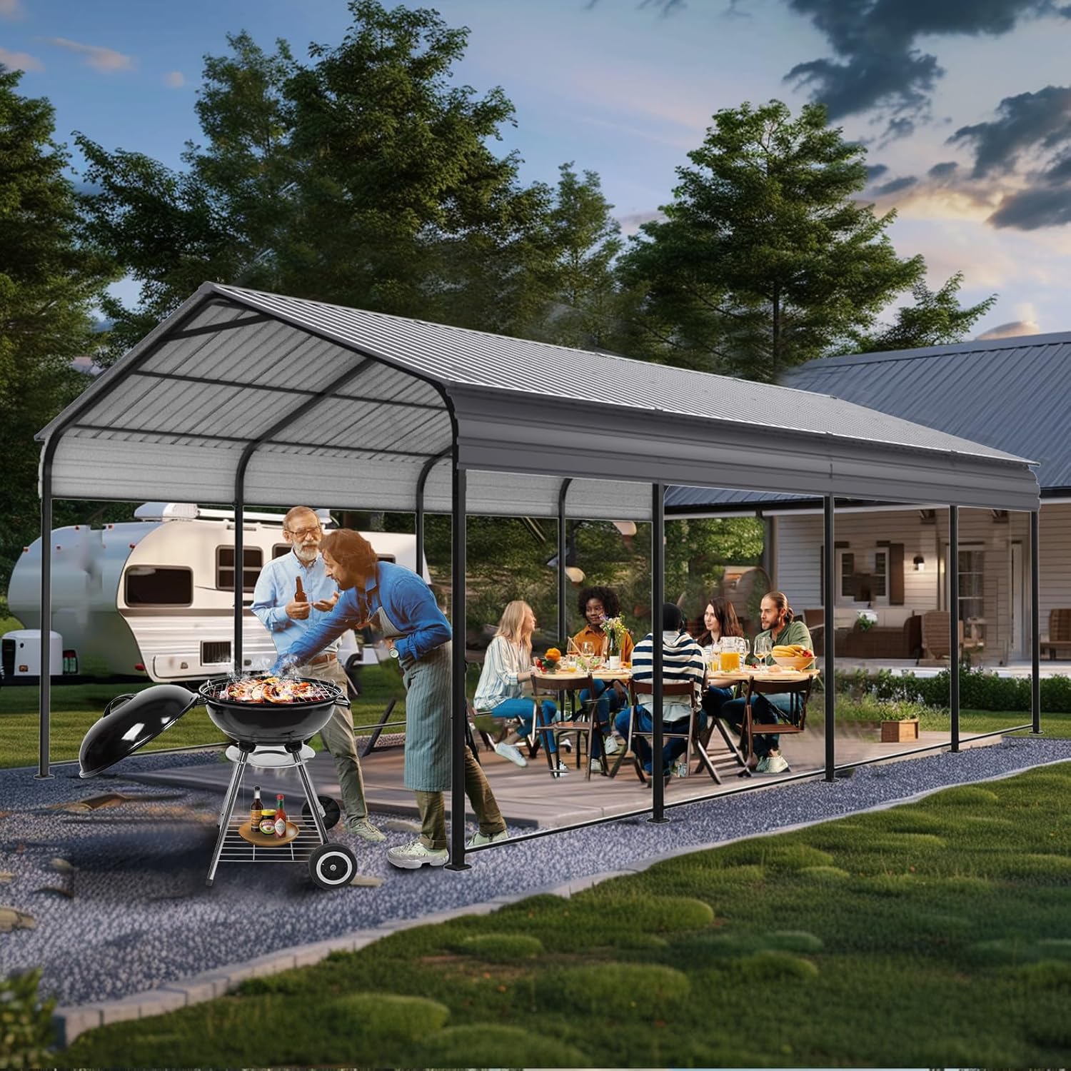 Gray Heavy Duty Metal Carport Canopy 10 x 20 ft C344887